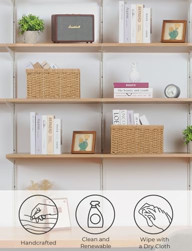 Wicker Storage Baskets for Shelves (Light Brown (Paper Rope) / 2x 13"L x 8¼"W x 7"H)