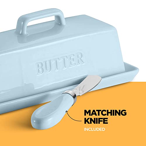 Ceramic Butter Dish Set with Lid and Knife (Turquoise)