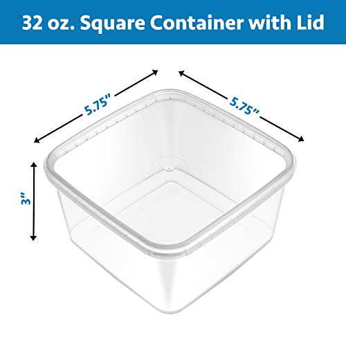 32 oz 20 Pack Square Clear Deli Containers with Lids Disposable BPA Free Square Plastic Food Storage Containers with Lids Airtight for Meal Prep Take Out Kitchen (32 oz)