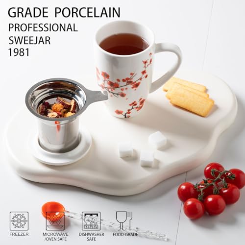 Sweejar Porcelain Tea Mug with Infuser and Lid (Plumblossom / Tea Cup(16 Fl Oz))