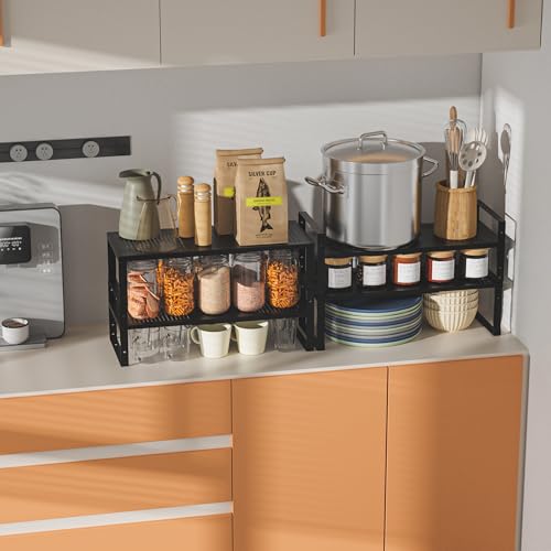 Expandable Adjustable & Stackable Spice Rack (Black / 2PACKS/BLACK/LARGE)