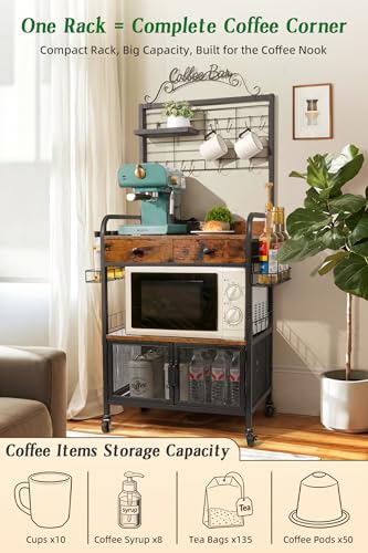 Rolling Coffee Bar Cart for Small Spaces (Black & Brown)