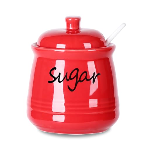 Ceramic Sugar Bowl with Lid and Spoon 12oz