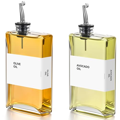 Glass Oil Dispenser for Kitchen (Silver / 11.8 fl oz (2-Pack))
