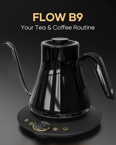 FLOW B9 Gooseneck Electric Kettle ±1°F Temperature Control (Soulages Black)