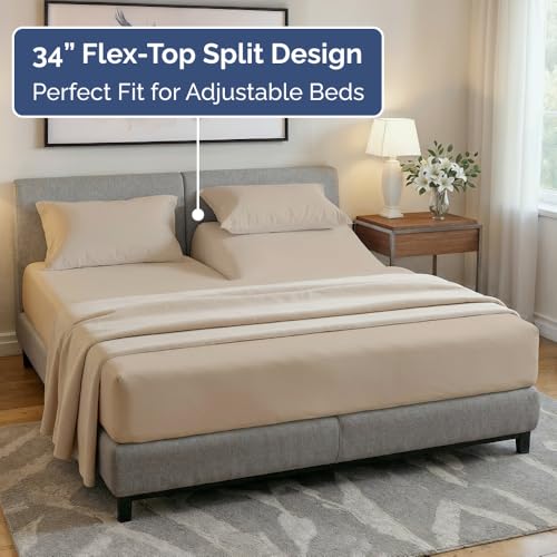Flex Top Split Head King 4 Piece Sheet Set (12 - Cream / Split Head/Flex Top)
