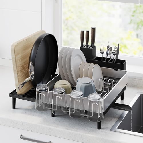 Dish Drying Rack (Silver + Black / 19.9"D x 19.1"W x 8.9"H)
