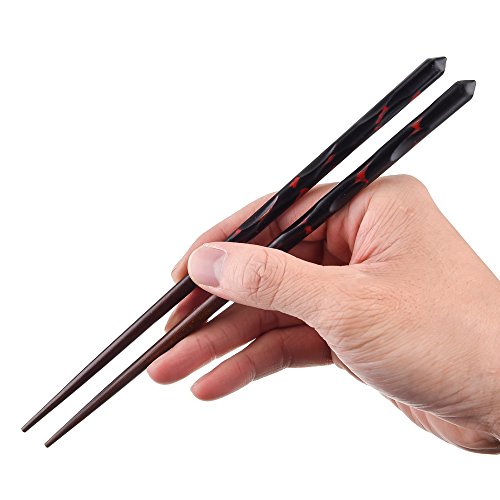 5 Pairs Hardwood Chopsticks Reusable Japanese Style Natural Wood Chop Stick Hand (Natural Wood - Carving Style)