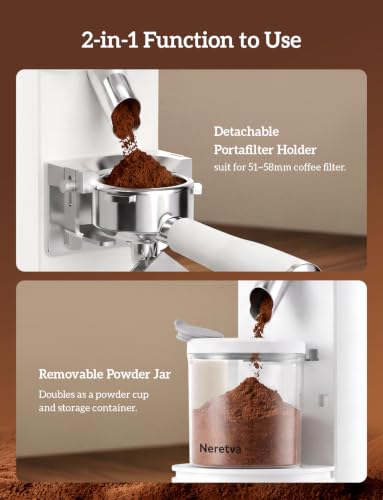Stainless Steel Espresso Grinder with Portafilter Holder (White)