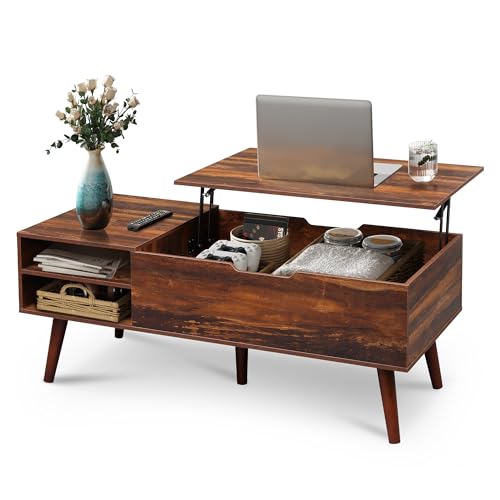Lift Top Coffee Table with Hidden Storage (Classic Brown / 47" with Shelf)
