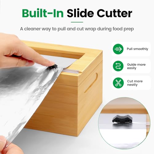 12 Inch Bamboo Plastic Wrap Dispenser with Cutter for Large Roll (Bamboo)