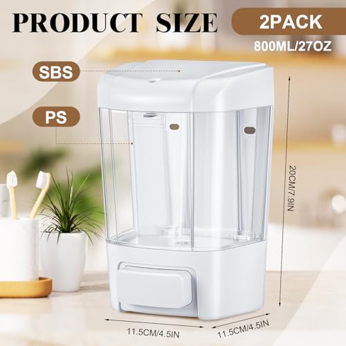 2 Pcs Wall Mounted Soap Dispenser (White / 27 oz 800 ml)