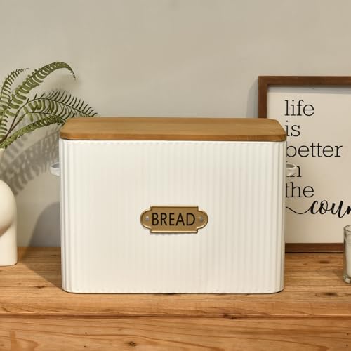 Vertical Stripes Extra Large Space Saving Farmhouse Bread Box with Wood Lid
