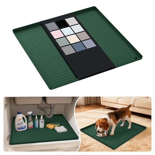 Waterproof Silicone Under Sink Mat 22'' x 22'' Shelf Liner for Kitchen and Bathroom (Green / 22"W x 22"L)
