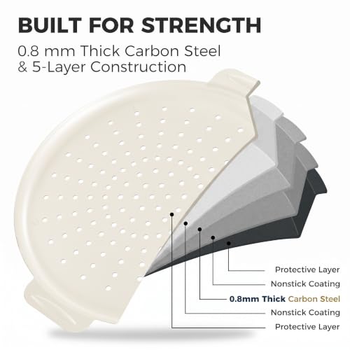 2 Pack Pizza Pan 14 Inch with Holes (Cream / 14inch with Handles (external size:15.75inch))