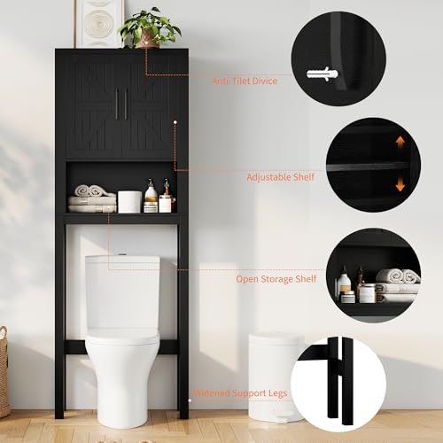 23.6 Inches Wide Toilet Rack with Over The Toilet Storage Cabinet (Black 23.6"w)