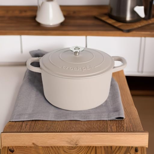 Artisan 5 Quart Round Cast Iron Dutch Oven with Lid (Matte Dusty Pink / 5-Quart)