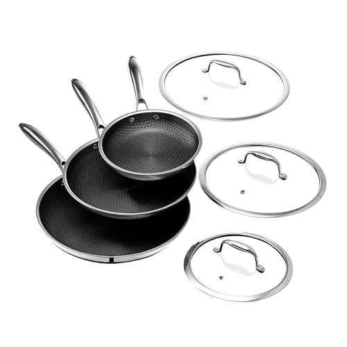 6pc Hybrid Nonstick Frying Pans Set with Lids
