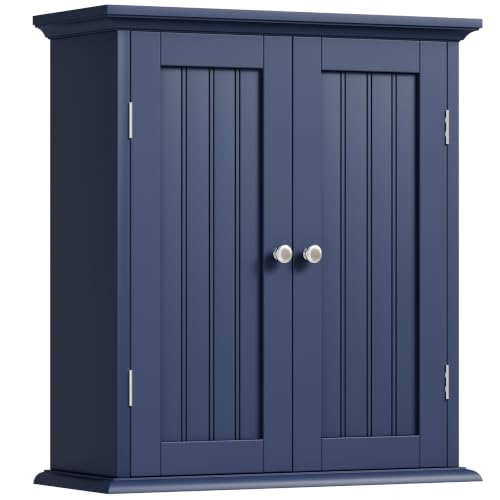 Bathroom Wall Cabinet with 2 Doors (Navy Blue / 8.8"D x 21.1"W x 24"H)