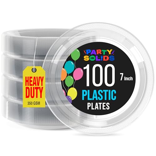 Exquisite Party Solids Sturdy Clear Plastic Plates 7" Cake Plates 100 Pcs (7 inch / Clear)