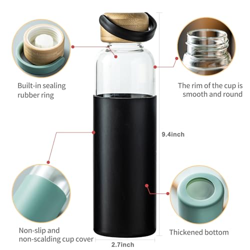 21oz Borosilicate Glass Water Bottles with Silicone Non (Black)