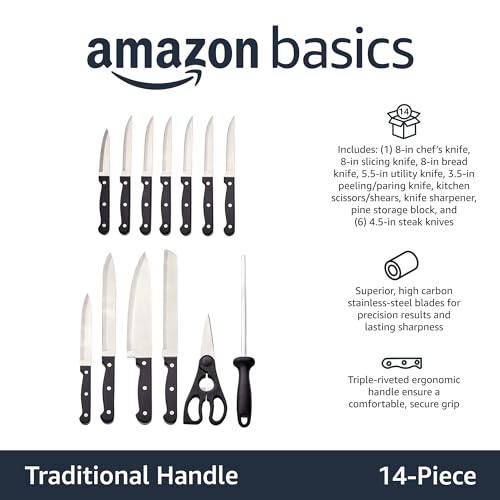 14 Piece High Carbon Stainless Steel Kitchen Knife Set with Full Tang Construction