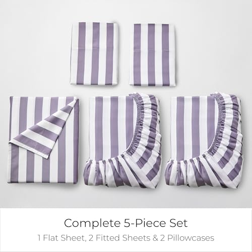 Iconic 5 Piece Sheet Set (3395 Oxford Stripe Hazy Lilac / Split King)