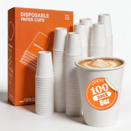 Disposable Paper Coffee Cups 8 oz 100 Count (White - 8 oz)