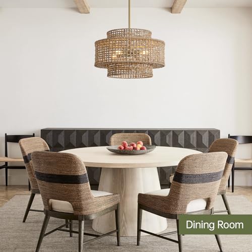 17.7" Rattan Chandelier for Dining Room (Gold / 17.7" 4-Light)