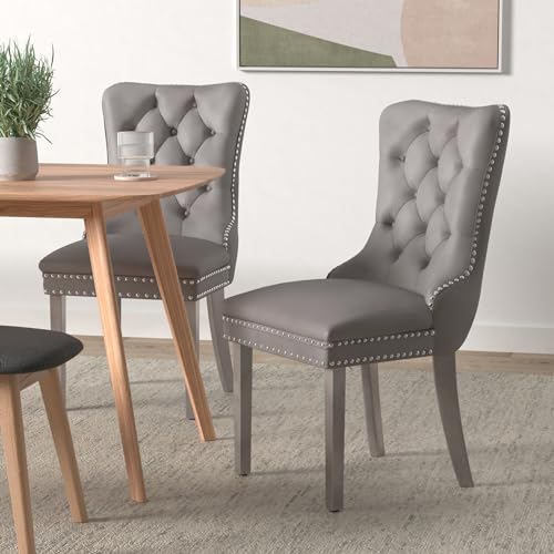 Grey Velvet Dining Chairs Set of 2 (Natural Gray)