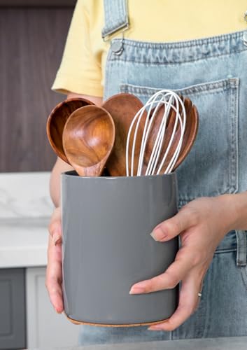 Ceramic Kitchen Utensil Holder for Countertop Organizer 6.4" Gray (Gray)