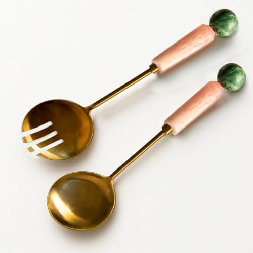 Resin Metal Salad Servers (12 x 3 inches / Pink and Sage)