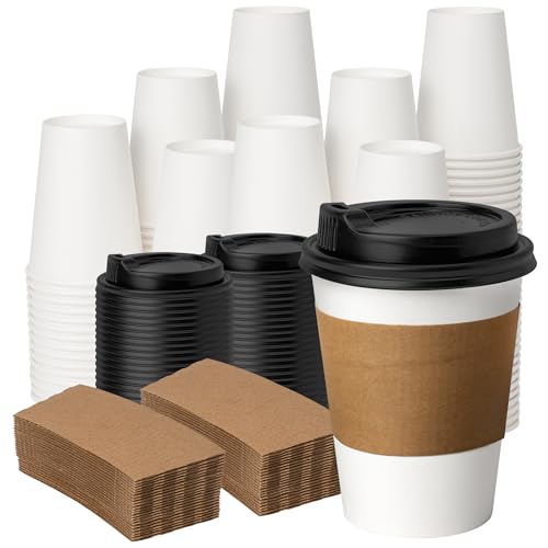 12 oz Disposable Paper Coffee Cups (White-Kraft Sleeves / 12 oz)