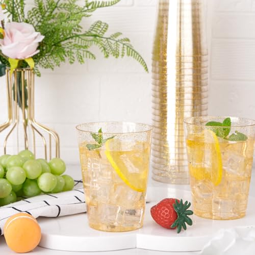 60 Pcs Gold Plastic Cups (Glitter-10oz-60)