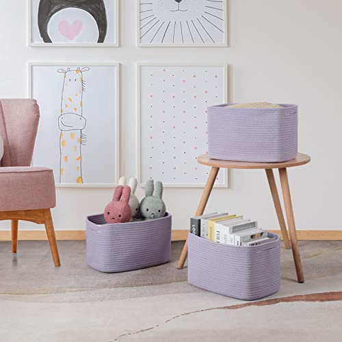 Woven Cotton Rope Storage Baskets 15x10x9.3" 3 Pack Purple Lavender (purple)