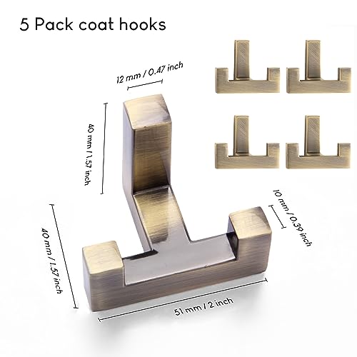 5 Pack Heavy Duty Coat Hook Wall Mount with Screw Retro Double Coat Hook Utility Hook for Coats (Brown)