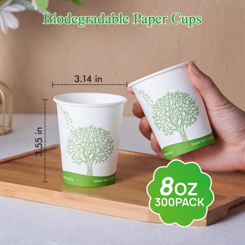 300 Count 8 oz Compostable Paper Cups (300Pack 8oz PLA Cups)