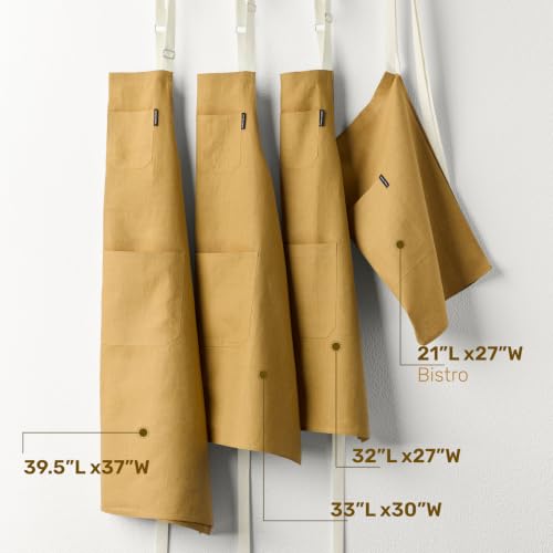 100% Pure Linen Kitchen Apron (Mustard Gold / Ivory / 39.5 X 37 Inch)