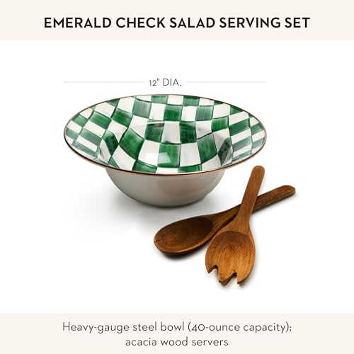 Enamel Salad Serving Set (Emerald Check)