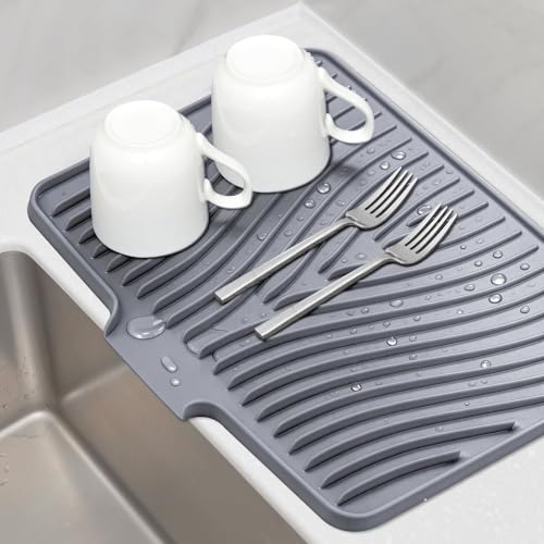 Silicone Dish Drying Mat for Kitchen Counter (Grey-1pc / 20" x 15")