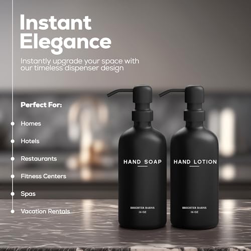 Black Glass Soap and Lotion Dispenser Set by Brighter Barns (Black Sl)