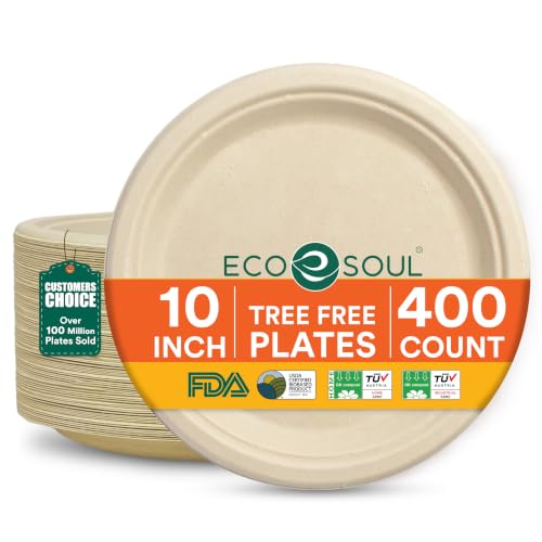 10 Inch Disposable Bagasse Paper Plates (10" [Natural])