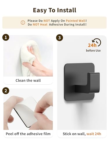 Square Self Adhesive Towel Hooks (Black / 6 Pack)