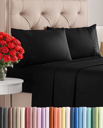Queen Size 4 Piece Sheet Set (08 - Black / Queen)