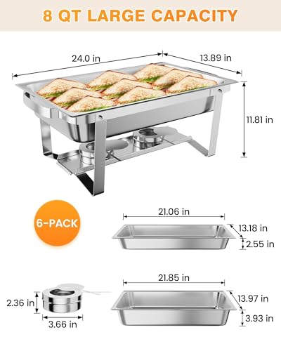 Chafing Dishes for Buffet 6 Pack (Silver / 6 Pack)