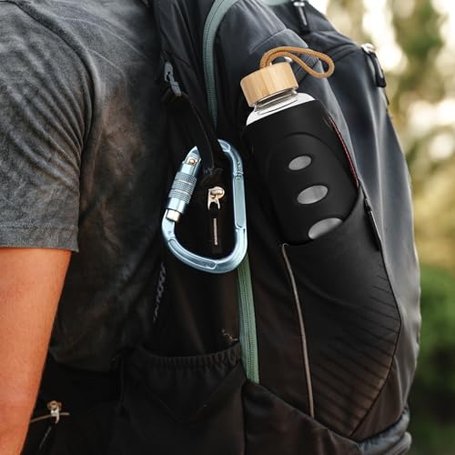 32 oz Narrow Mouth Glass Water Bottle with Windowed Silicone Sleeve (Black)