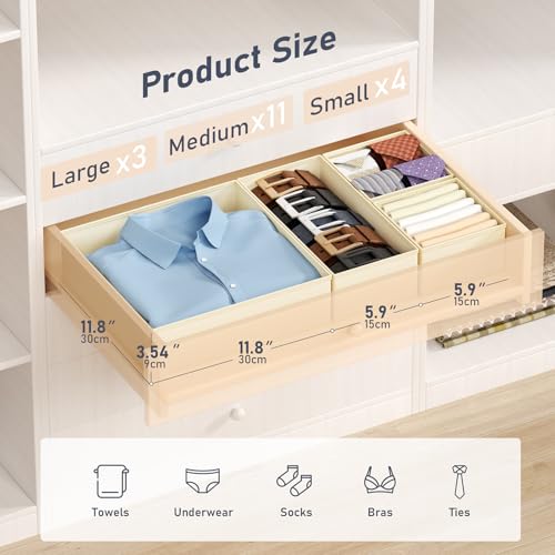 Drawer Organizer Clothes Storage (Beige / 18 Pack)