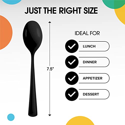 Party Solids Black Plastic Spoons 200 Pieces Black Spoons Disposable Utensils Heavy Duty Plastic Cutlery Set Disposable Cutlery Sets Flatware Sets Silverware Set Party Supplies & Party Tableware (Black / Spoons)