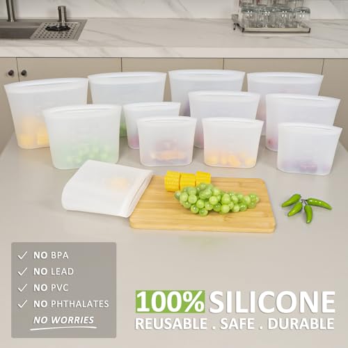 100% Silicone Reusable Storage Bag (Translucent | M+S+XS | 9 Pack)