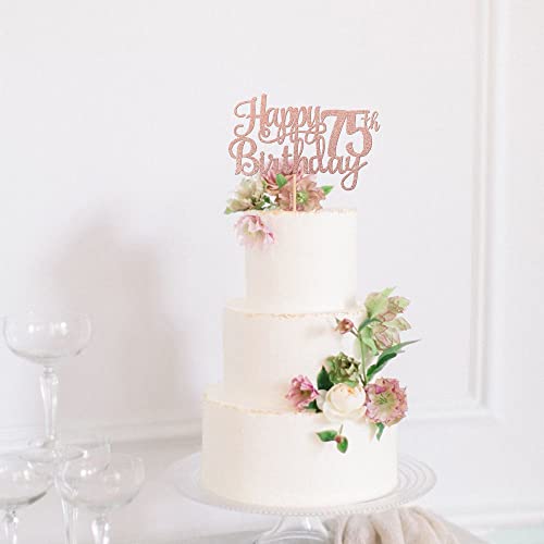 1 PCS Happy 75th Birthday Cake Topper Glitter Cheers to 75 Years Birthday Cake Pick 75 Fabulous Cake Decoration for Happy 75th Birthday Theme Party Decorations Supplies Rose Gold (Rose Gold / 75th)